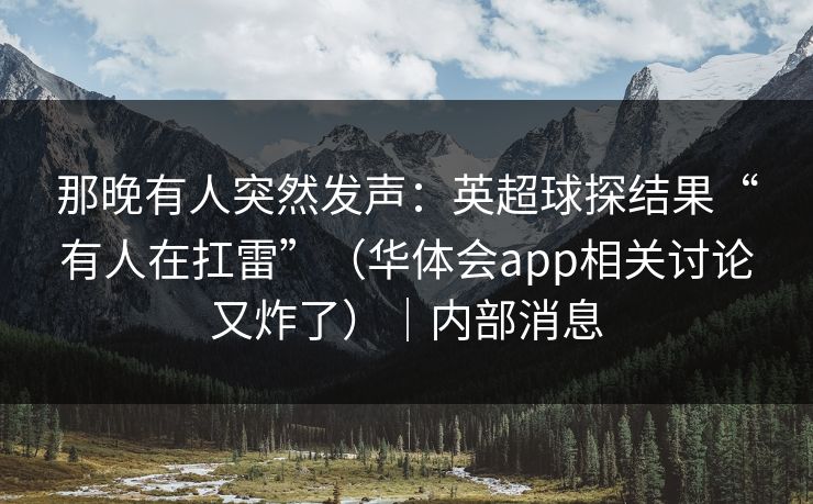 那晚有人突然发声：英超球探结果“有人在扛雷”（华体会app相关讨论又炸了）｜内部消息