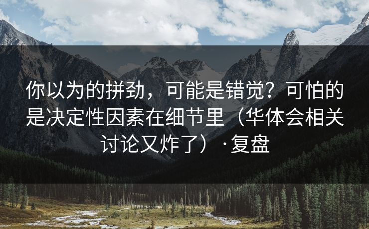 你以为的拼劲，可能是错觉？可怕的是决定性因素在细节里（华体会相关讨论又炸了）·复盘