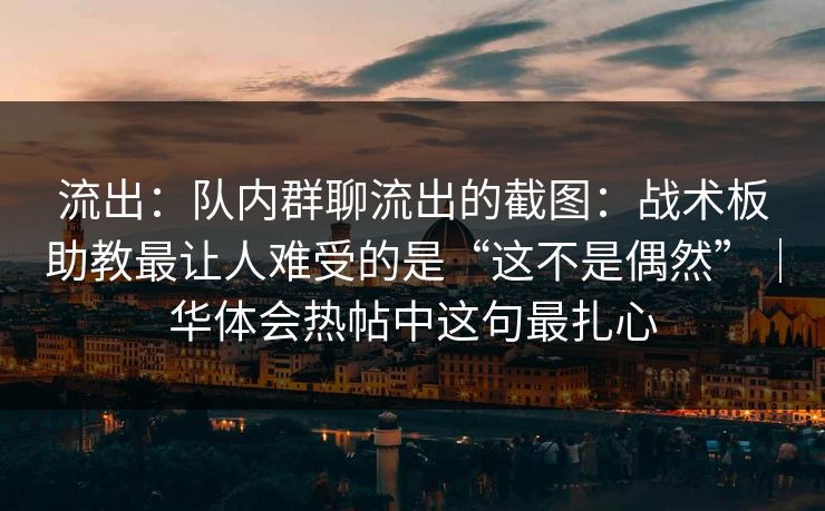 流出：队内群聊流出的截图：战术板助教最让人难受的是“这不是偶然”｜华体会热帖中这句最扎心