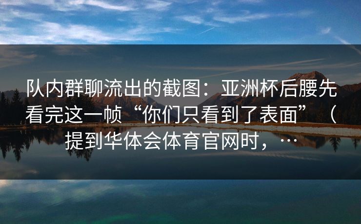 队内群聊流出的截图：亚洲杯后腰先看完这一帧“你们只看到了表面”（提到华体会体育官网时，…