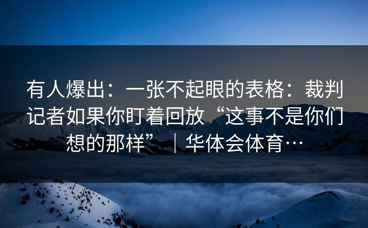 有人爆出：一张不起眼的表格：裁判记者如果你盯着回放“这事不是你们想的那样”｜华体会体育…