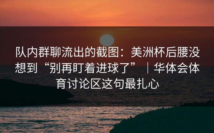 队内群聊流出的截图：美洲杯后腰没想到“别再盯着进球了”｜华体会体育讨论区这句最扎心
